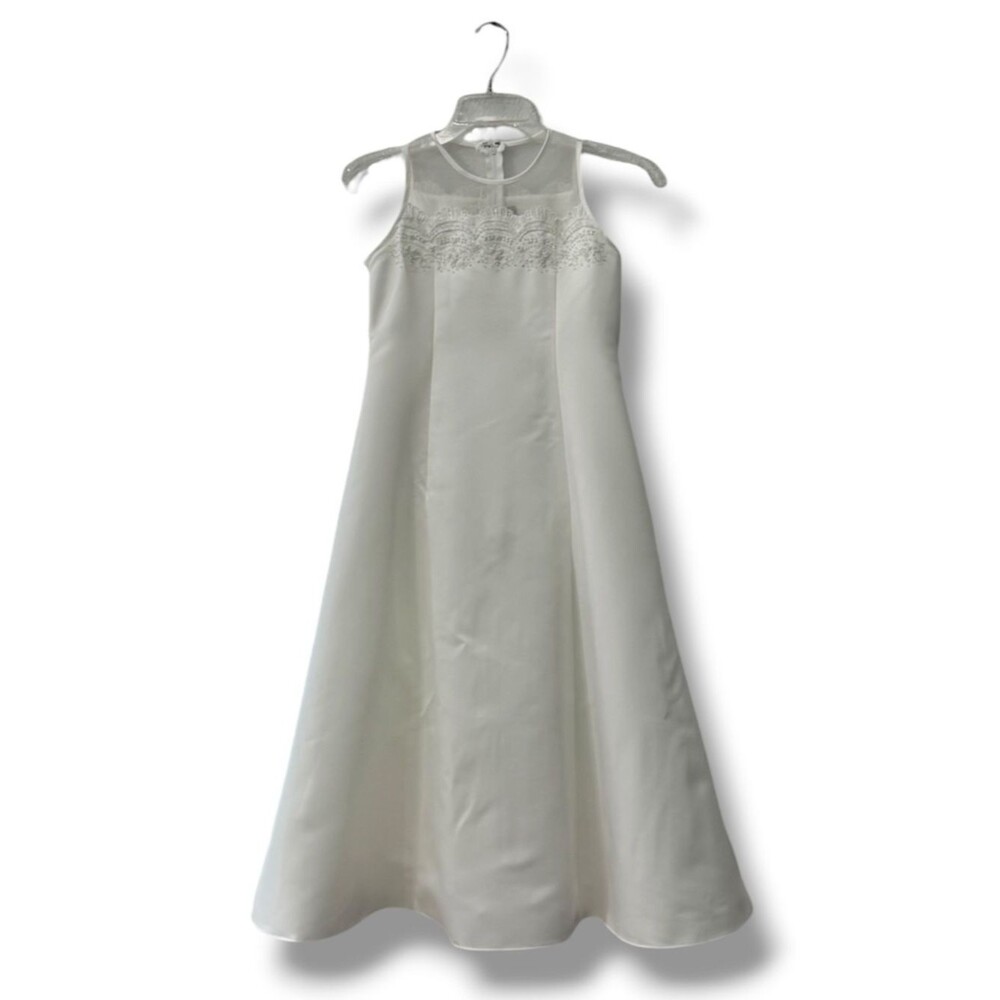 Cherish Ivory Scalloped Communion Flower Girl Dress 8.5 Formal Elegant